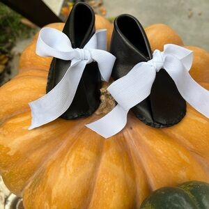 Black and White Baby & Walker Shoes with Large White Bows